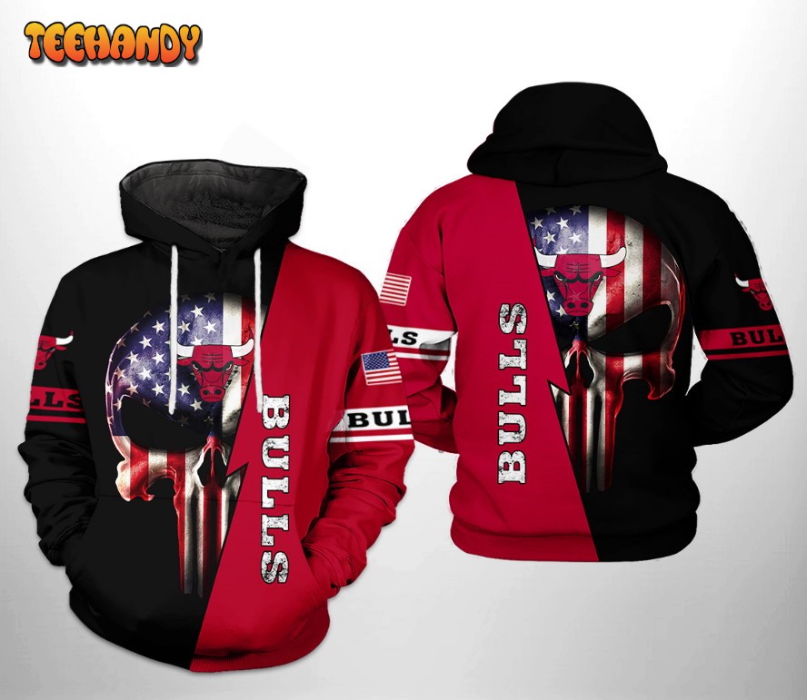 Chicago Bulls NBA US Flag Skull Team 3D Printed HoodieZipper Hoodie