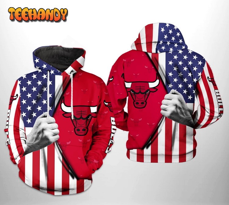 Chicago Bulls NBA US Flag Team 3D Printed HoodieZipper Hoodie