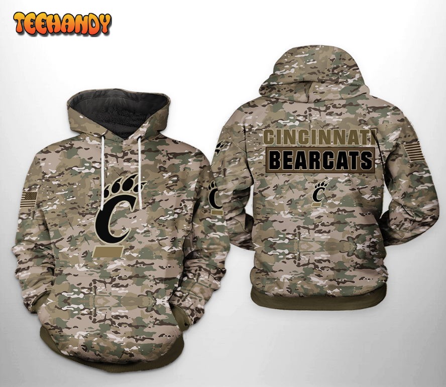 Cincinnati Bearcats NCAA Camo Veteran 3D Printed HoodieZipper Hoodie