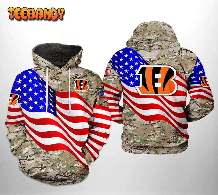 Cincinnati Bengals NFL US Flag Camo Veteran Team 3D Printed Hoodie