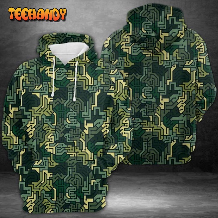 Circuit Board Seamless Camouflage 3D Printed HoodieZipper Hoodie