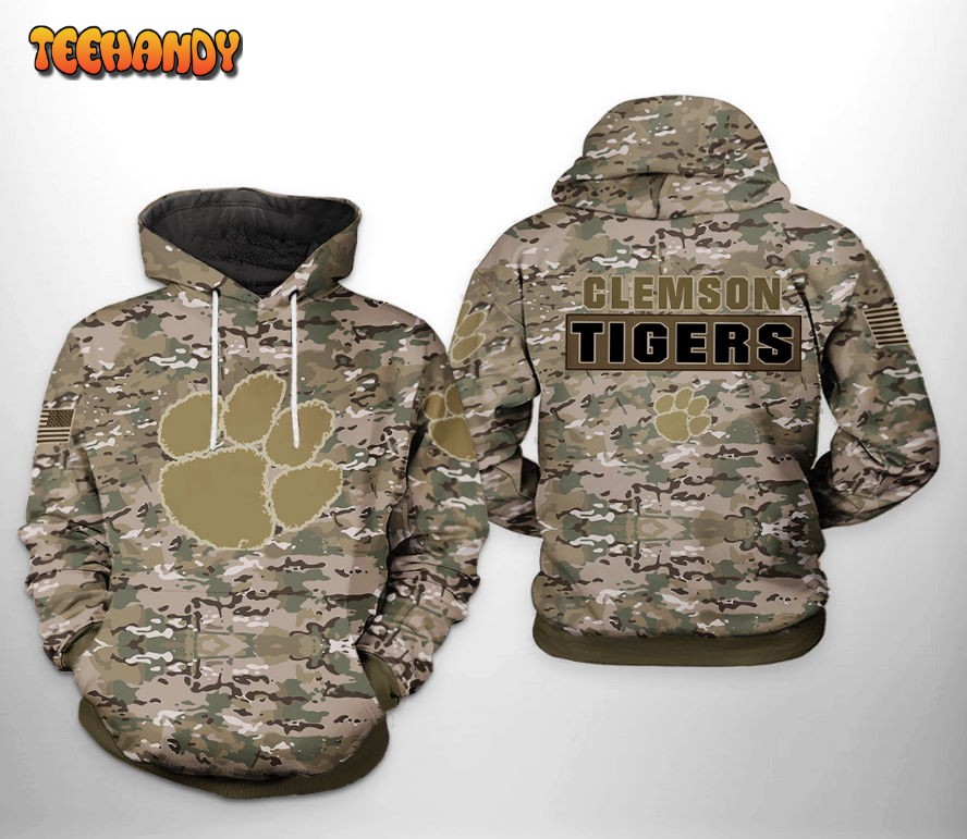 Clemson Tigers NCAA Camo Veteran 3D Printed HoodieZipper Hoodie