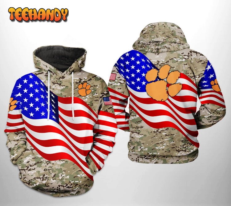 Clemson Tigers NCAA US Flag Camo Veteran 3D Printed Hoodie