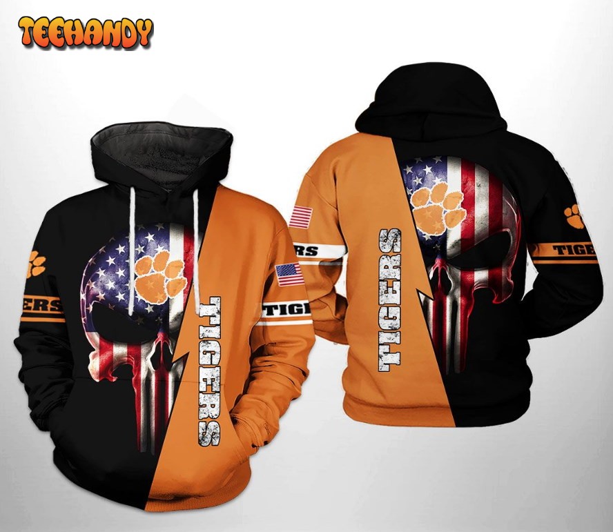 Clemson Tigers NCAA US Flag Skull 3D Printed HoodieZipper Hoodie