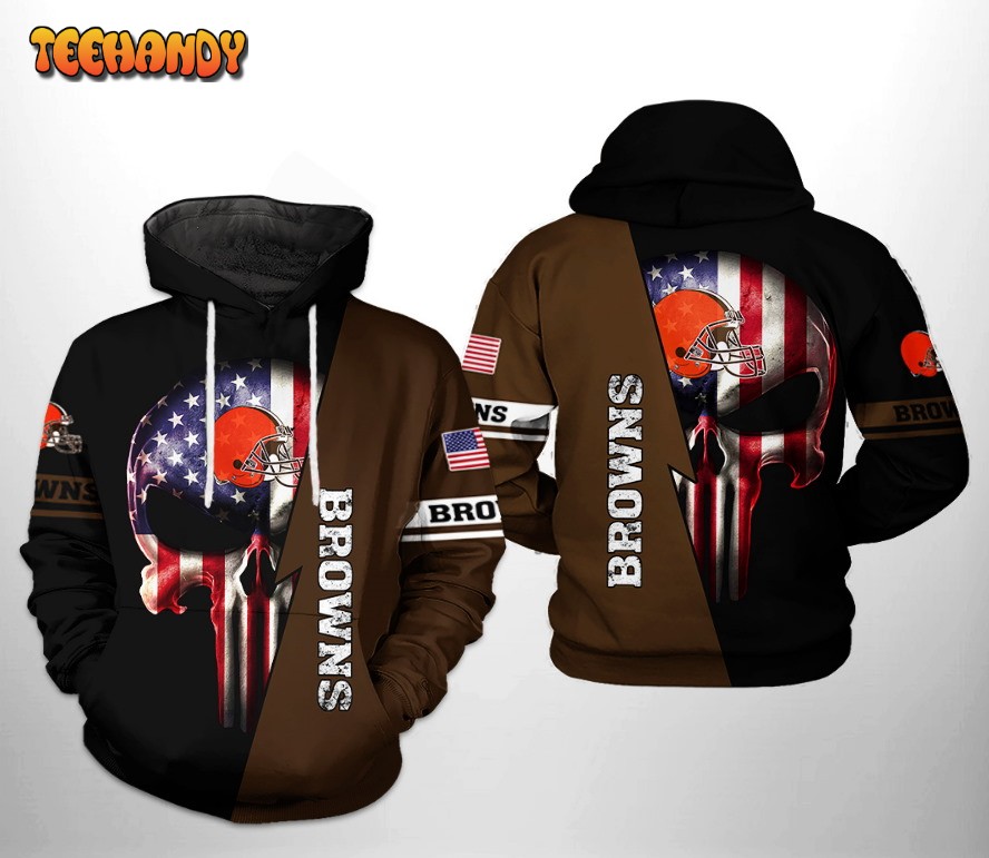 Cleveland Browns NFL US Flag Skull Team 3D Printed HoodieZipper Hoodie