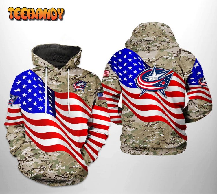 Columbus Blue Jackets NHL US FLag Camo Veteran 3D Printed Hoodie