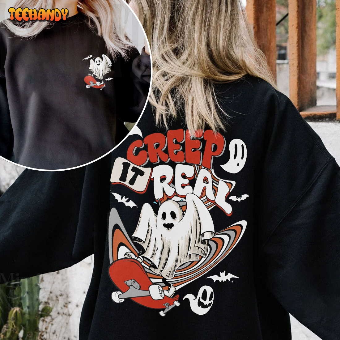 Creep it Real Ghost Sweatshirt, Retro Halloween Shirt, Ghost Halloween Shirt