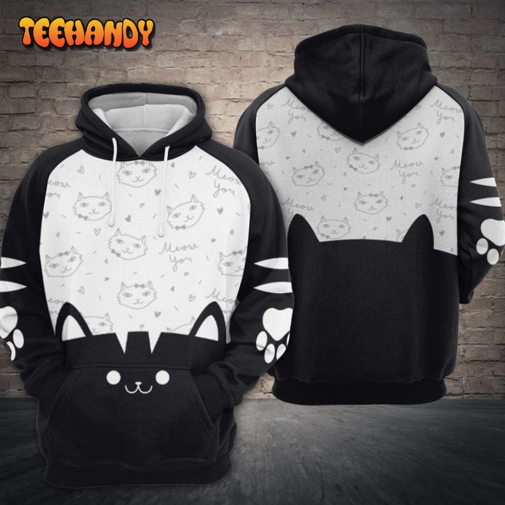 Cute Black Cat 3D Printed HoodieZipper Hoodie