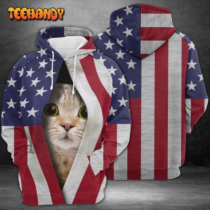 Cute Cat American Flag 3D Printed HoodieZipper Hoodie