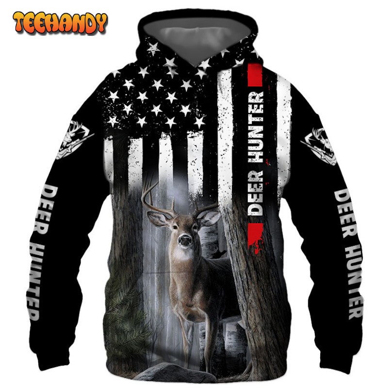 Deer Hunter US Flag 3D Printed HoodieZipper Hoodie