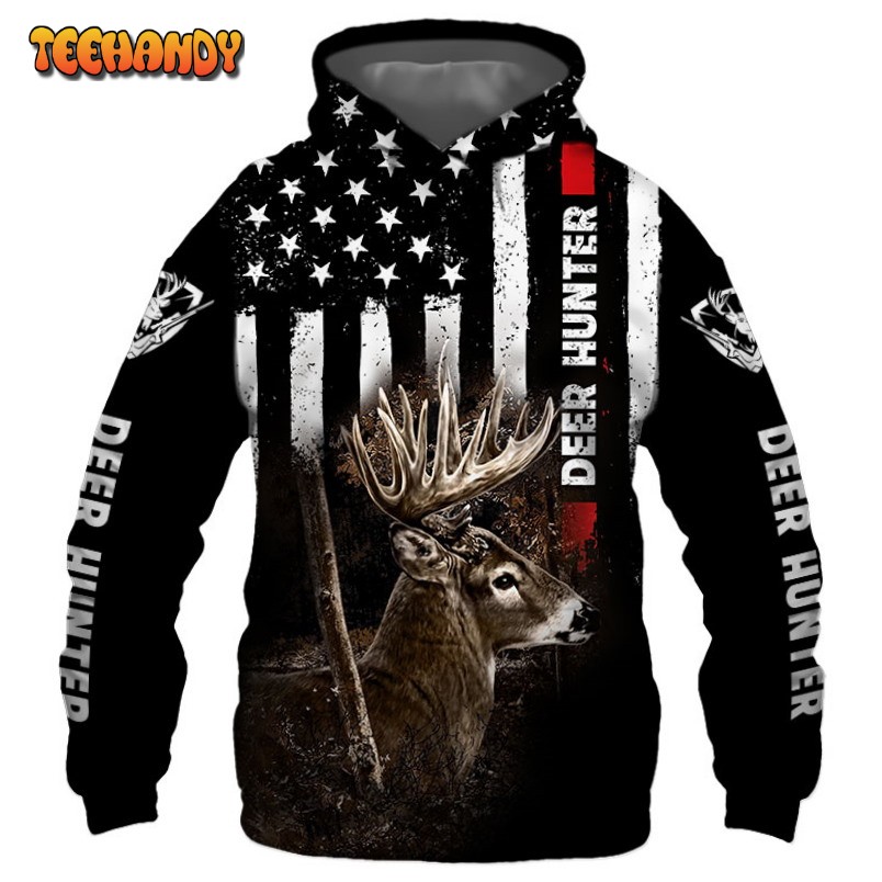 Deer Hunter US Flag Black 3D Printed HoodieZipper Hoodie