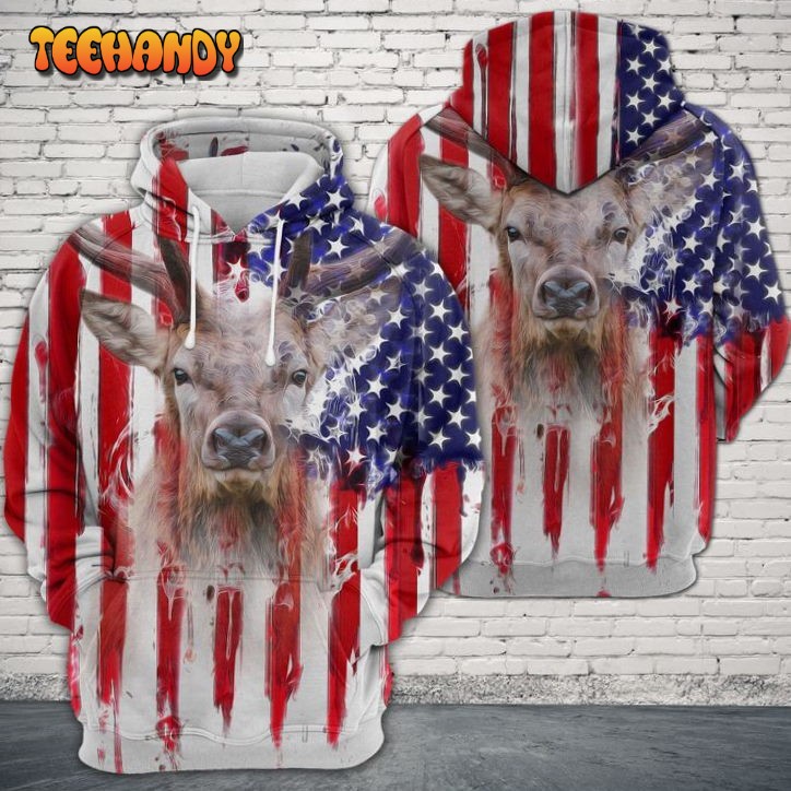 Deer Usa Flag 3D Printed HoodieZipper Hoodie