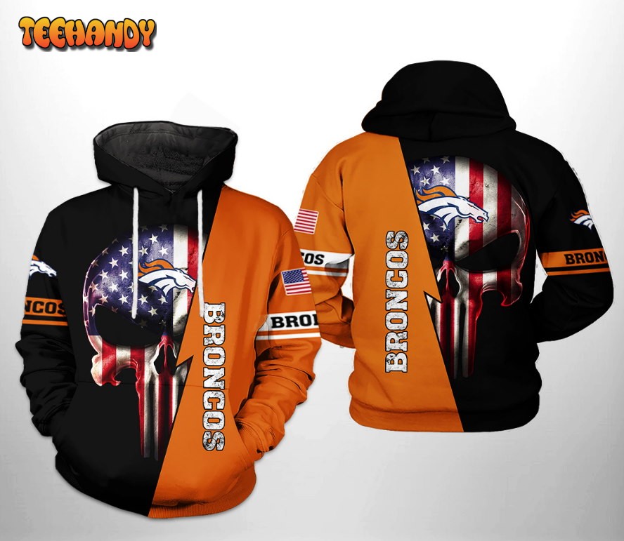 Denver Broncos Custom Name & Number Skull Hoodies Full Over Print -  Freedomdesign