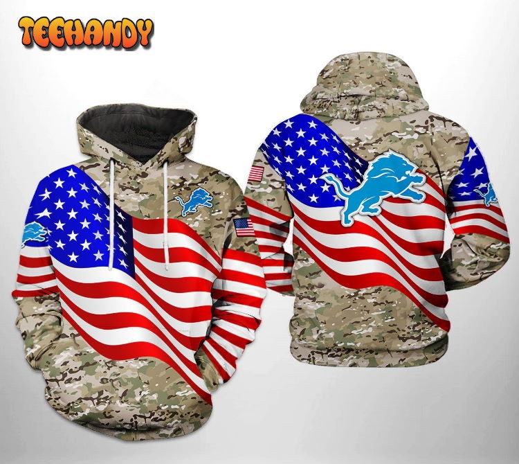 Detroit Lions NFL US Flag Camo Veteran Team 3D Hoodie For Men And Women