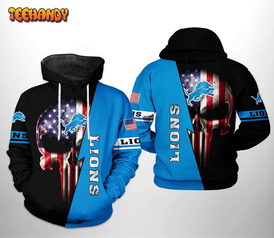 Detroit Lions NFL US Flag Skull Team 3D Printed HoodieZipper Hoodie