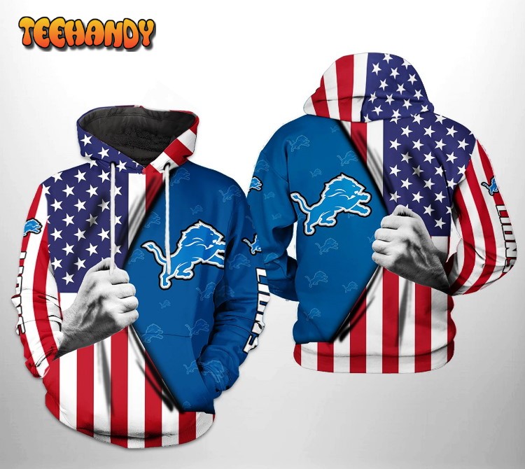 Detroit Lions NFL US Flag Pattern 3D Hoodie For Men And Women