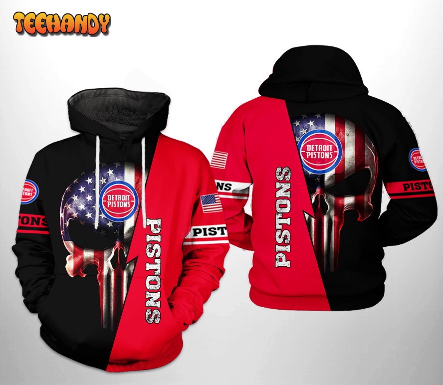 Detroit Pistons NBA US Flag Skull Team 3D Printed HoodieZipper Hoodie