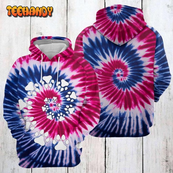 Dog Pawprint Tie Dye 3D Printed HoodieZipper Hoodie