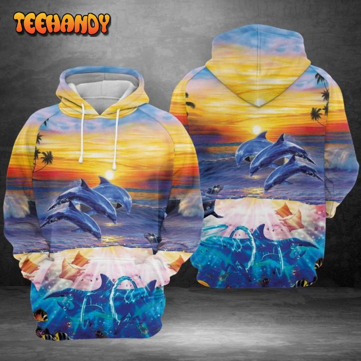 Dolphins Dance Under Sunset 3D Printed HoodieZipper Hoodie