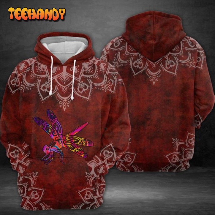 Dragonfly Red Mandala 3D Printed HoodieZipper Hoodie