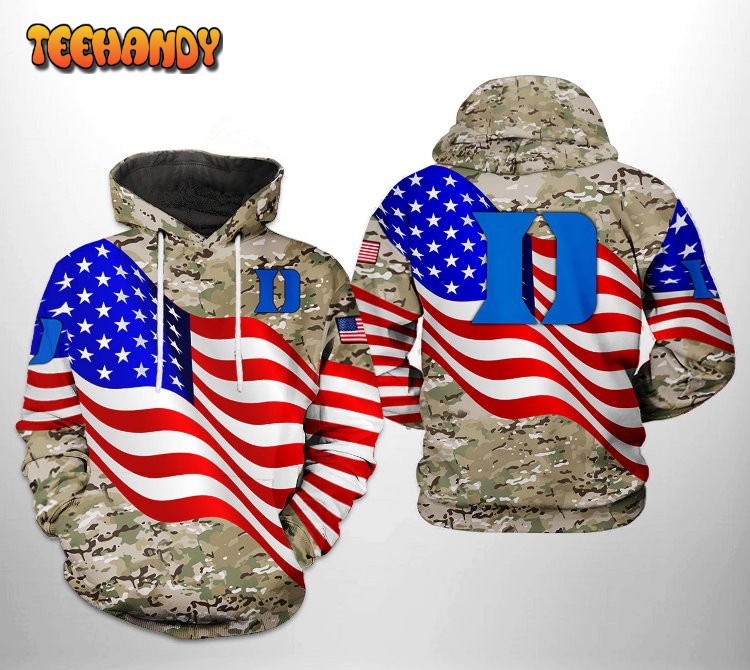 Duke Blue Devils NCAA US Flag Camo Veteran 3D Printed Hoodie