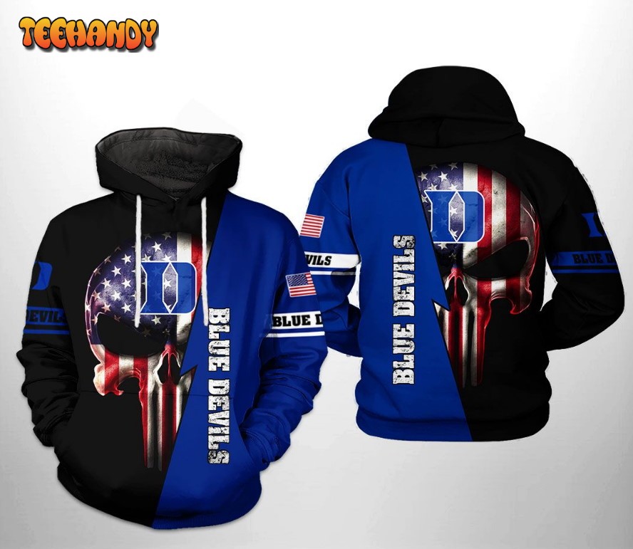 Duke Blue Devils NCAA US Flag Skull 3D Printed HoodieZipper Hoodie