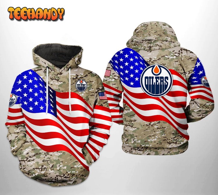 Edmonton Oilers NHL US FLag Camo Veteran 3D Printed HoodieZipper Hoodie