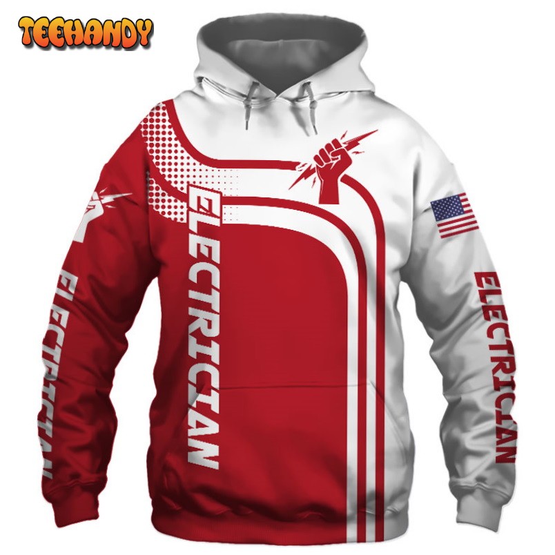 Electrician Red US Flag 3D Printed HoodieZipper Hoodie