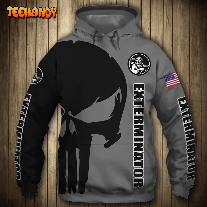 Exterminator Punisher Skull US Flag Black Grey 3D Printed Hoodie