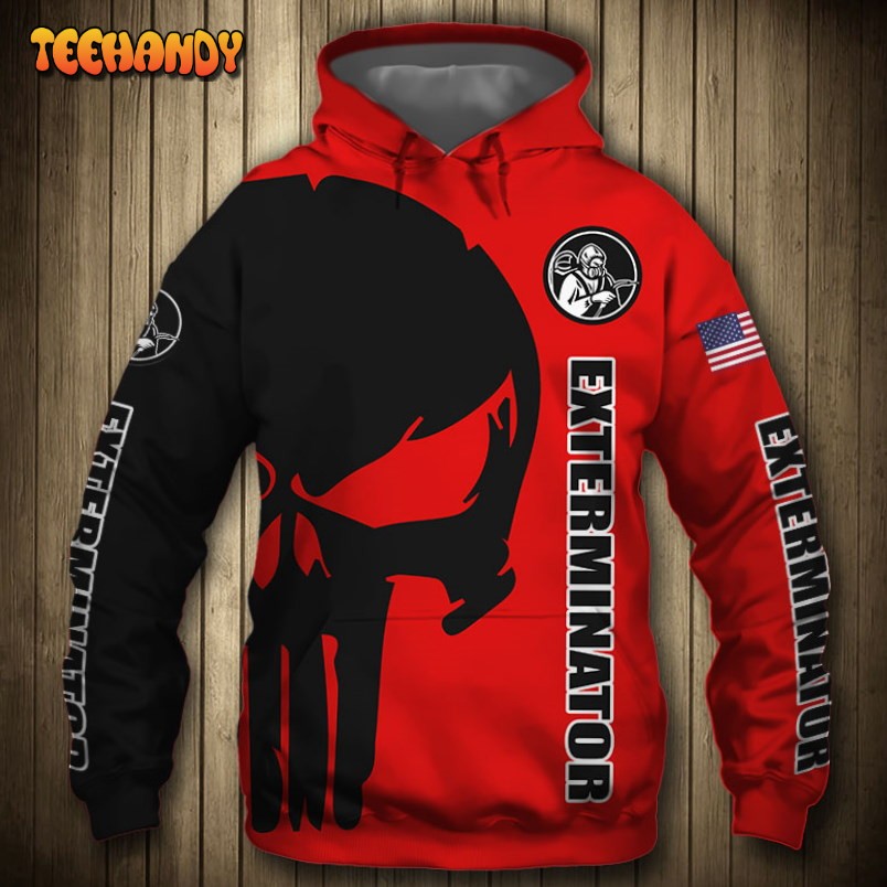 Exterminator Punisher Skull US Flag Black Red 3D Printed Hoodie