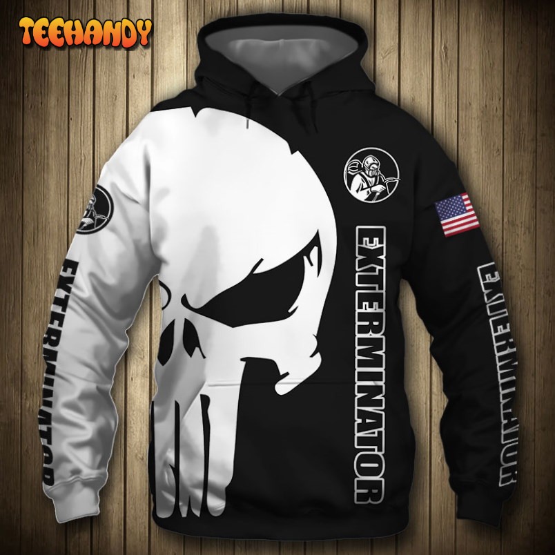 Exterminator Punisher Skull US Flag Black White 3D Printed Hoodie