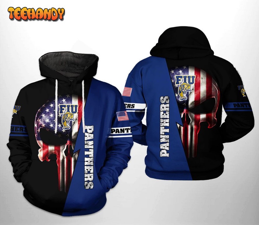 FIU Golden Panthers NCAA US Flag Skull 3D Printed HoodieZipper Hoodie