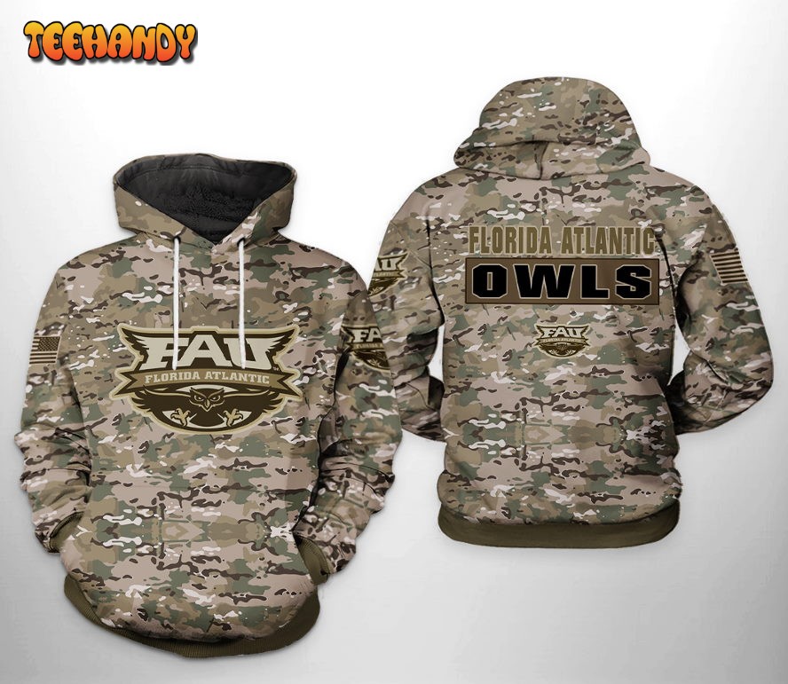 Florida Atlantic Owls NCAA Camo Veteran 3D Printed HoodieZipper Hoodie