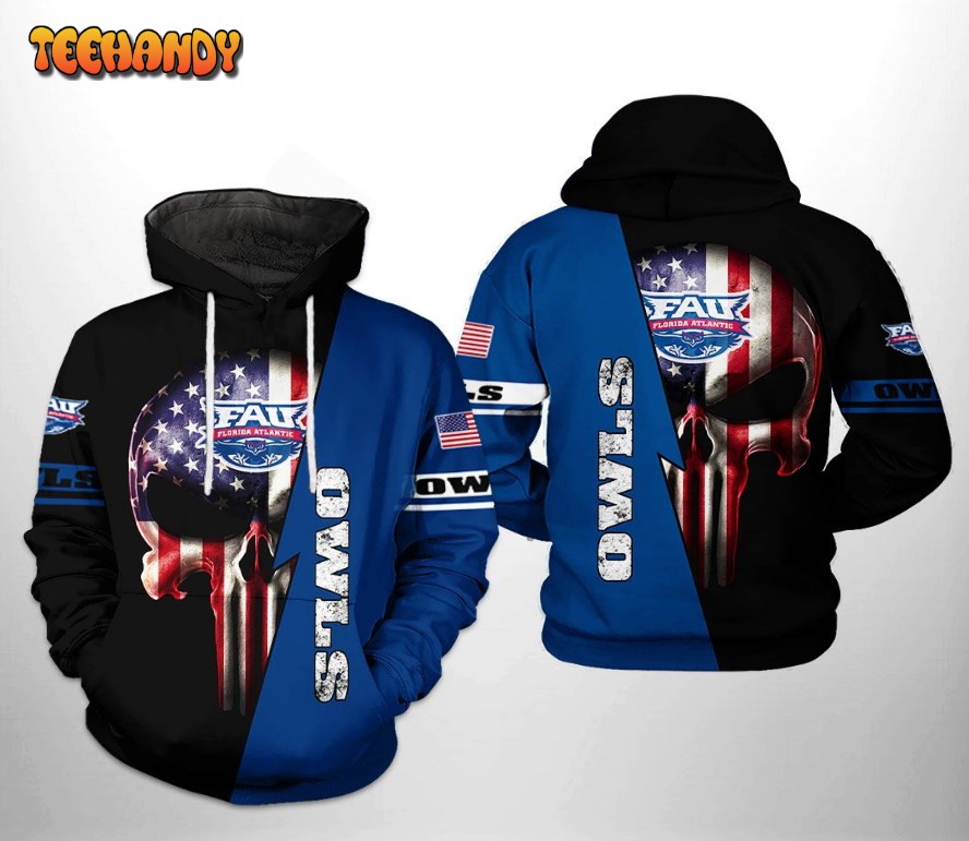 Florida Atlantic Owls NCAA US Flag Skull 3D Printed HoodieZipper Hoodie