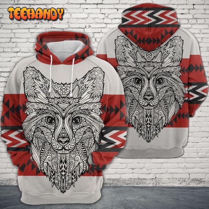 Fox Zentangle Native Pattern 3D Printed HoodieZipper Hoodie