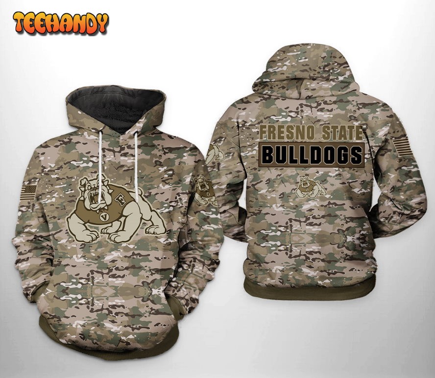 Fresno State Bulldogs NCAA Camo Veteran 3D Printed HoodieZipper Hoodie