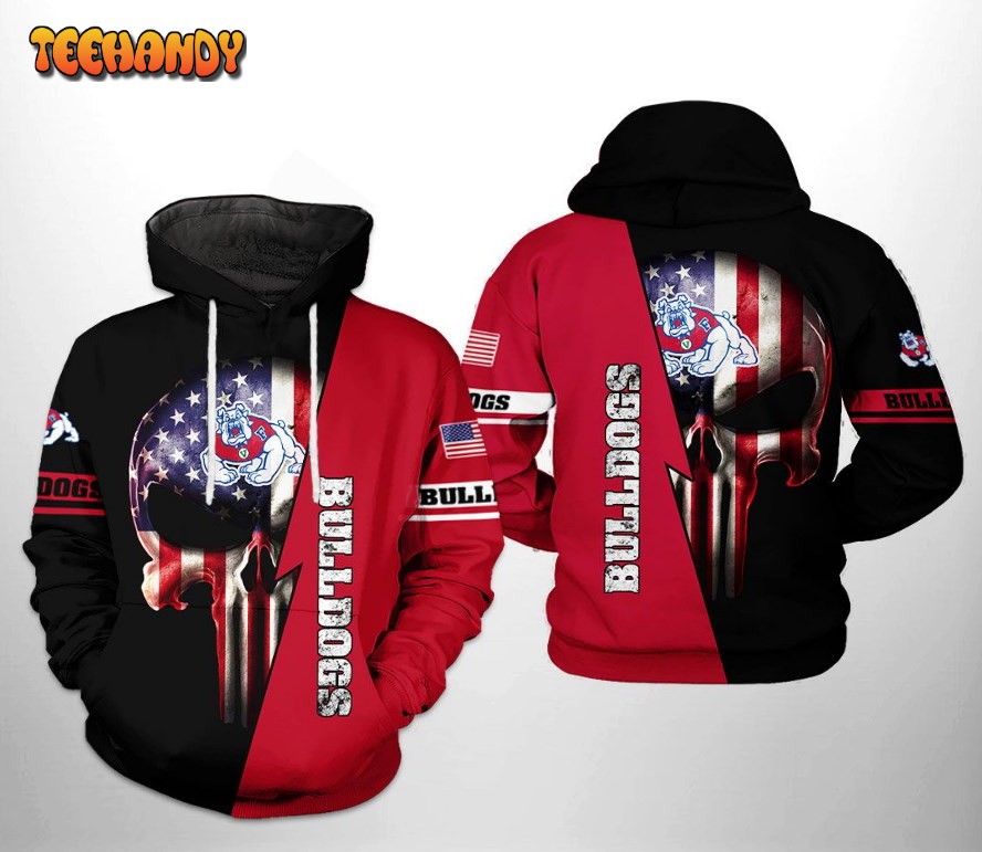 Fresno State Bulldogs NCAA US Flag Skull 3D Printed HoodieZipper Hoodie