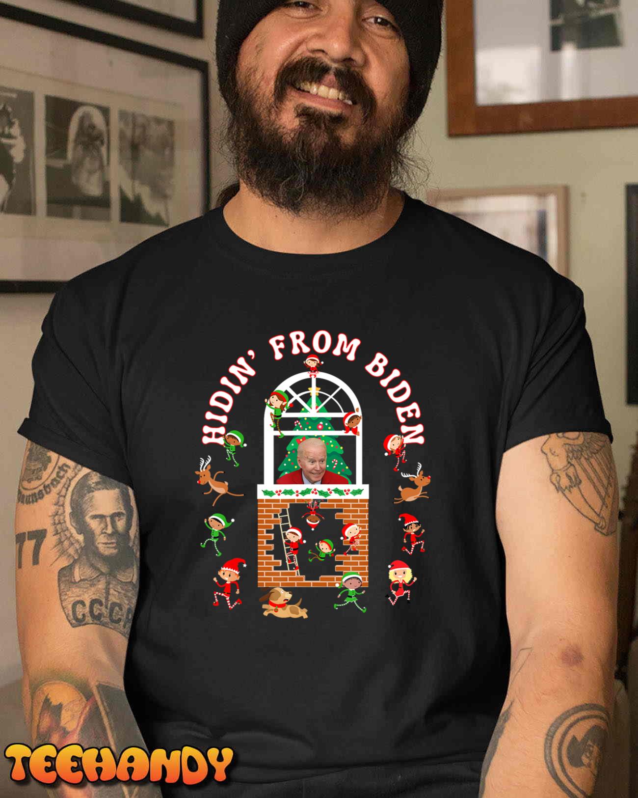 Funny Biden Christmas Sniffing Creepy Joe Hidin’ From Biden T-Shirt