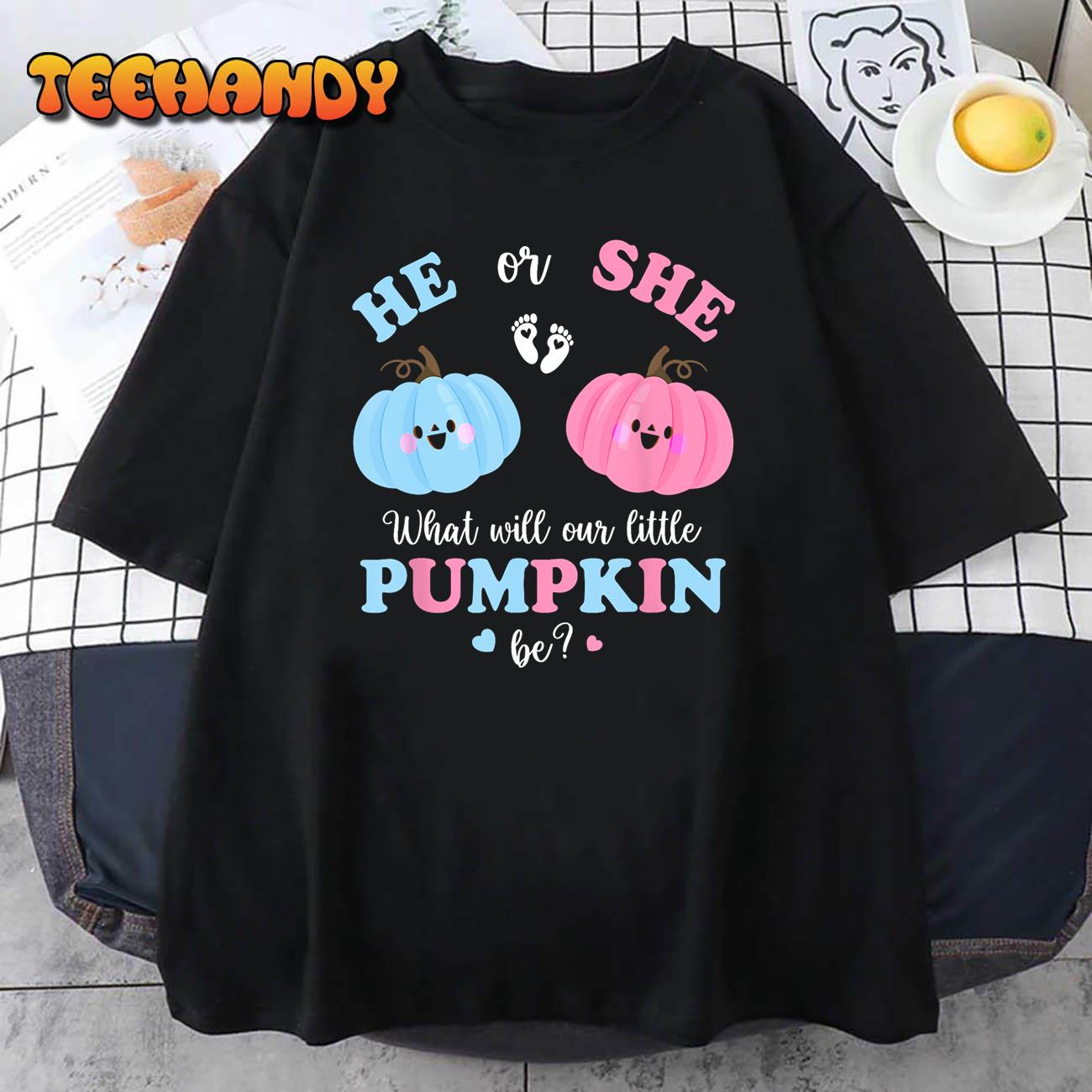 Gender Reveal Party Cute Pumpkin Baby Shower Mom and Dad T-Shirt