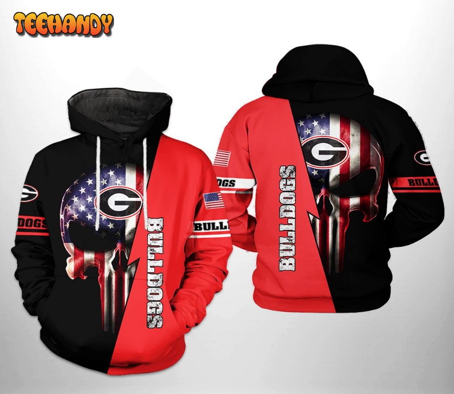 Georgia Bulldogs NCAA US Flag Skull 3D Printed HoodieZipper Hoodie