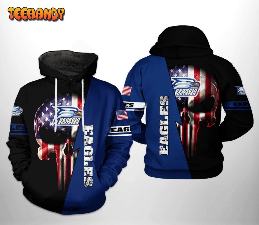 Georgia Southern Eagles NCAA US Flag Skull 3D Printed Hoodie