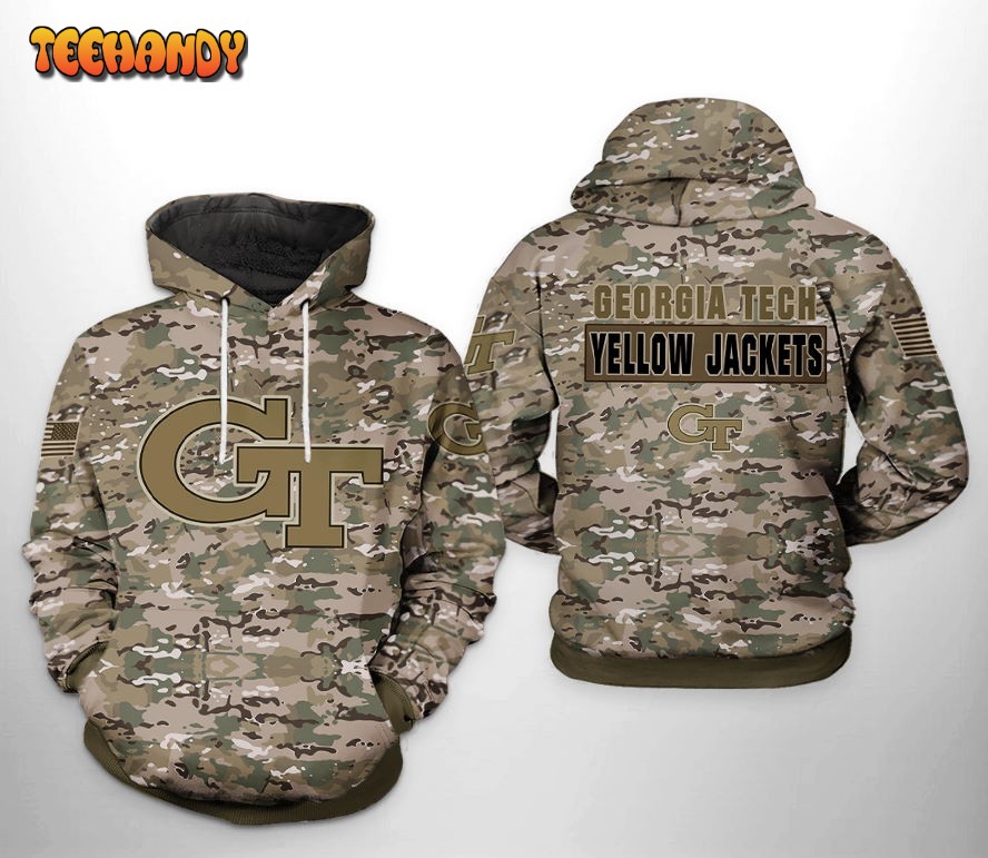 Georgia Tech Yellow Jackets NCAA Camo Veteran 3D Printed Hoodie