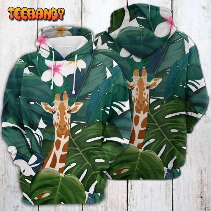 Giraffe And Hibiscus Flower 3D Printed HoodieZipper Hoodie