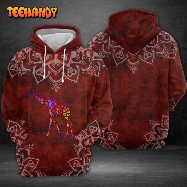 Giraffe Red Mandala 3D Printed HoodieZipper Hoodie