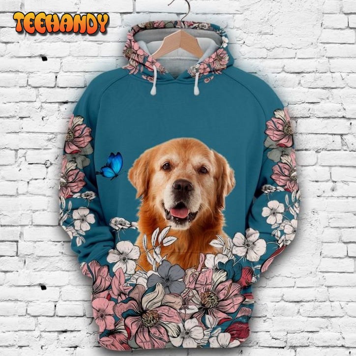 Golden Retriever And Flower 3D Printed HoodieZipper Hoodie