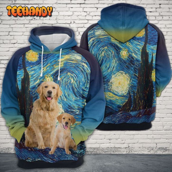 Golden Retriever Starry Night 3D Printed HoodieZipper Hoodie