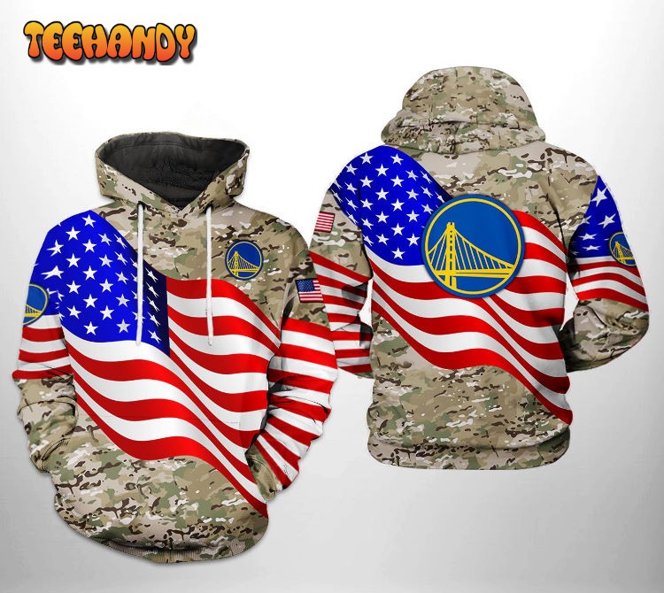 Golden State Warriors NBA US Flag Camo Veteran Team 3D Printed Hoodie