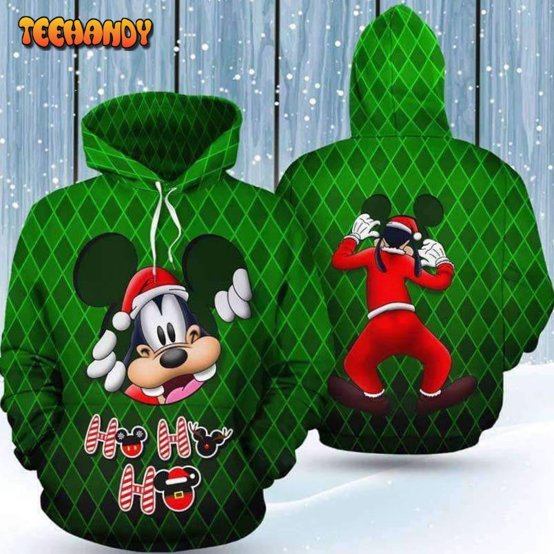 Goofy Peeking Santa Christmas Green 3D Printed HoodieZipper Hoodie