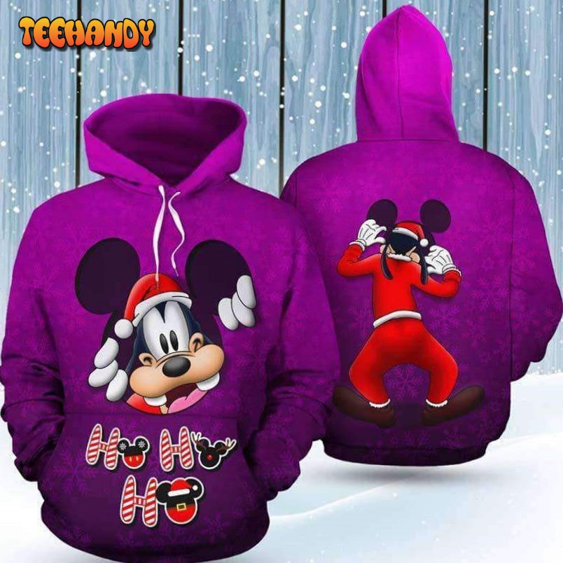 Goofy Peeking Santa Christmas Purple 3D Printed HoodieZipper Hoodie