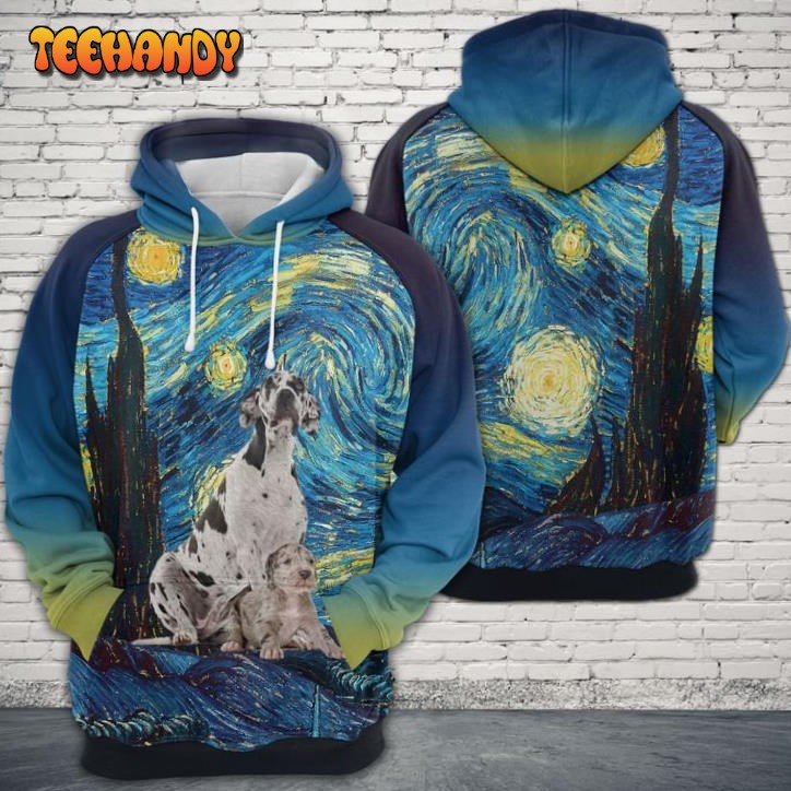 Great Dane Starry Night 3D Printed HoodieZipper Hoodie